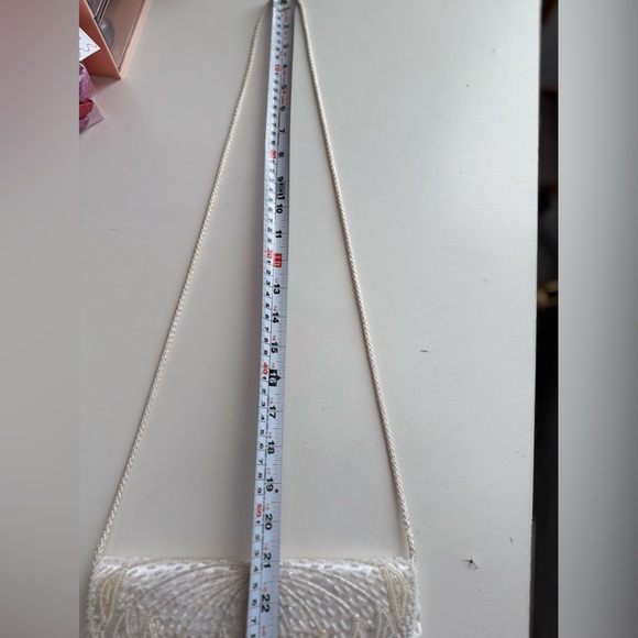 Vintage White Beaded Satin Clutch Purse | Pearl Evening Bag Bridal Prom 90s Y2K - Picture 9 of 9